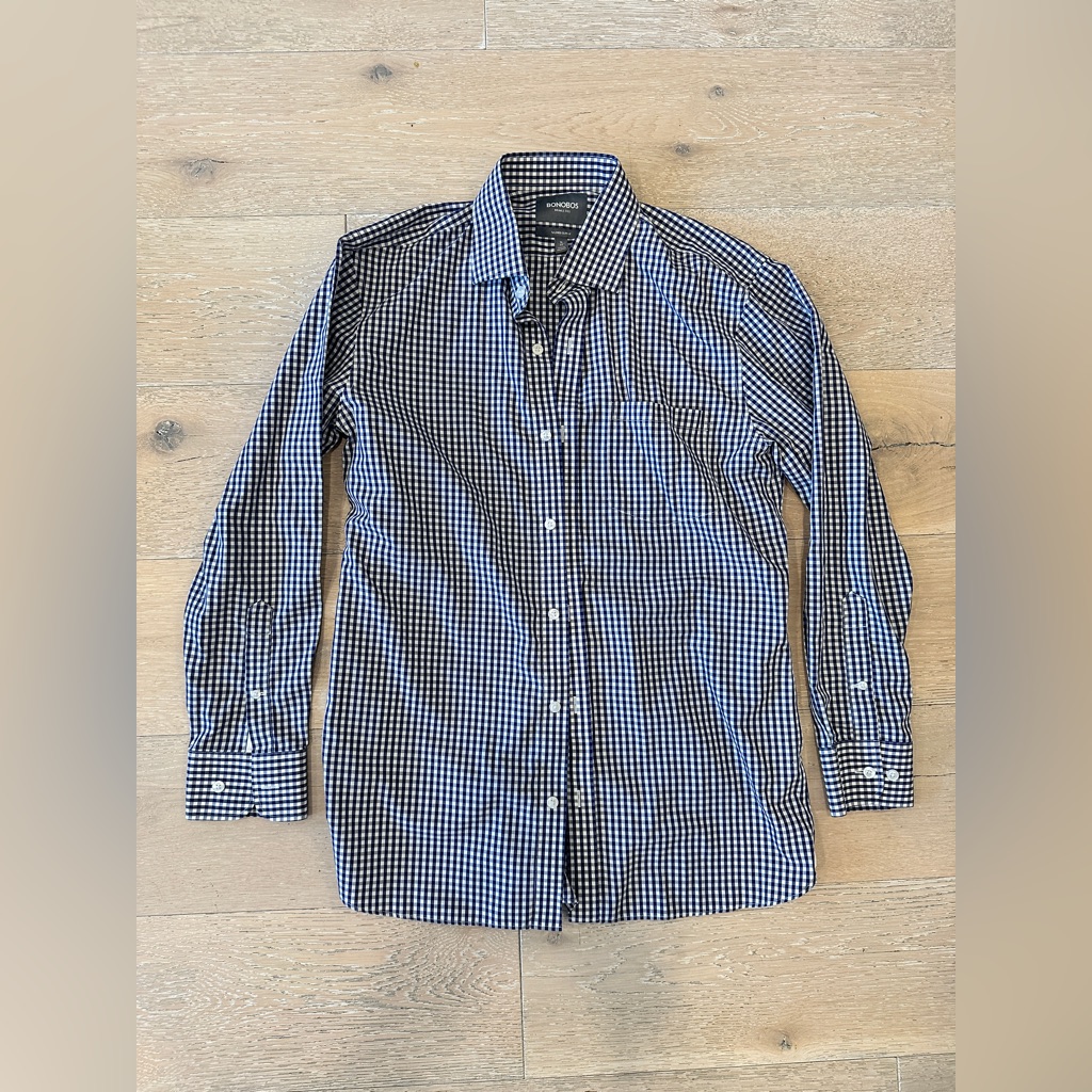 Bonobos Men Long Sleeve Slim Fit Button Up Shirt Top Size 16/33 (M) Blue Plaid